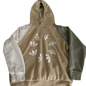 Adidas Tan Color Block Hoodie with White Trefoil Men’s Large